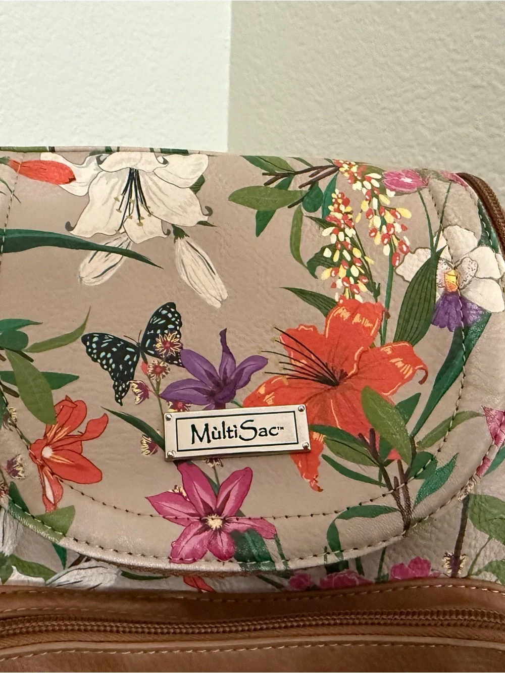 Multisac Adele Floral with Brown Trim Backpack